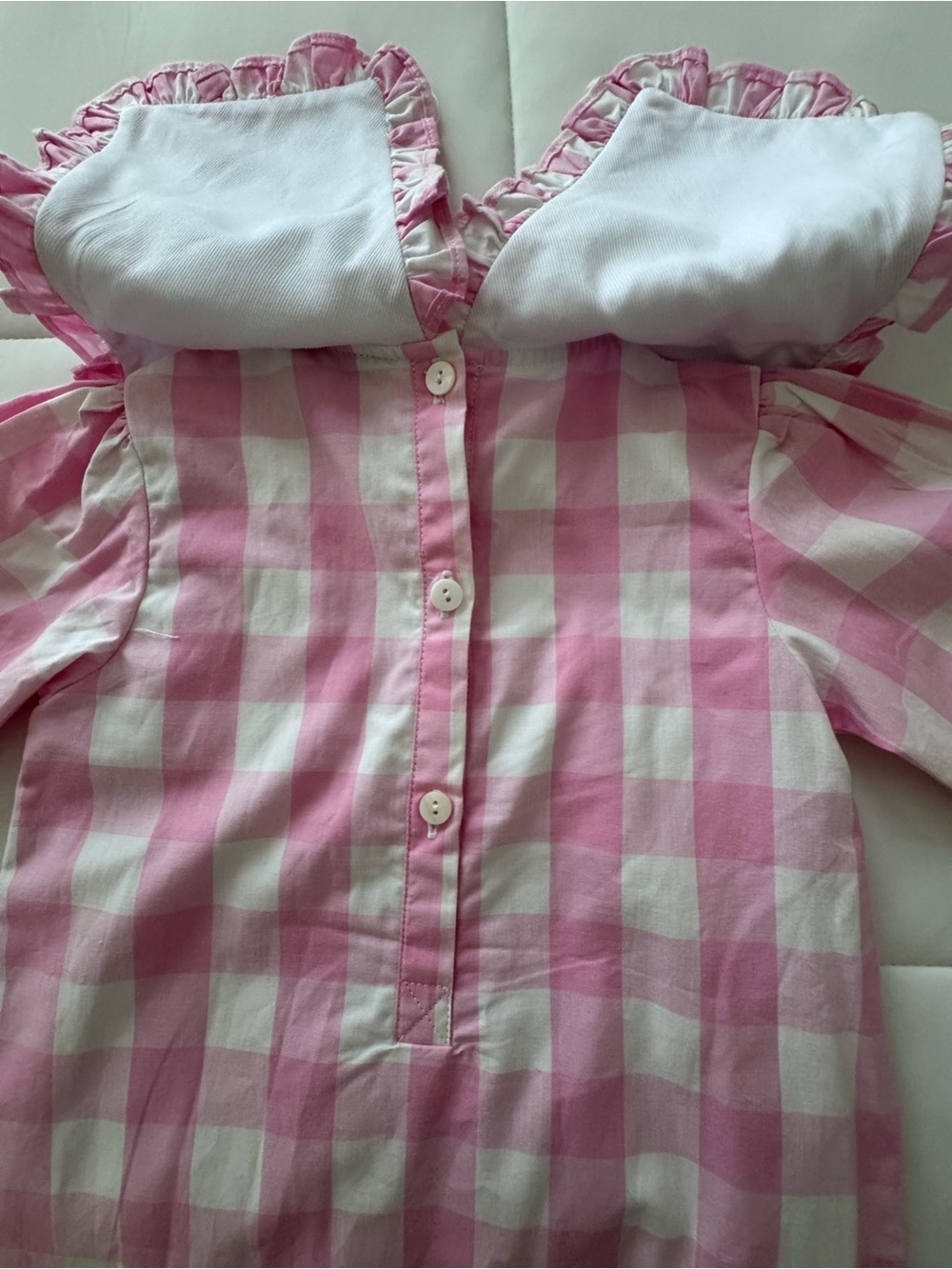 Cecil & Lou Pink Gingham Embroidered Bib One-Piece Footie - Picture 12 of 12